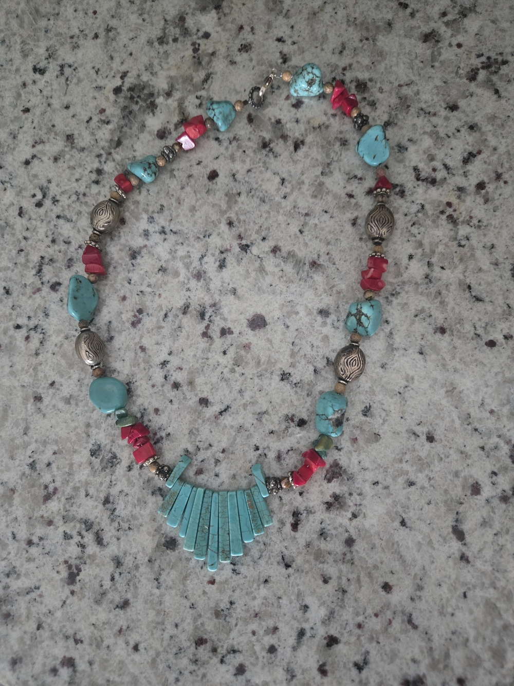 Turquoise and Coral Beaded Statement Necklace - Women Jewelry